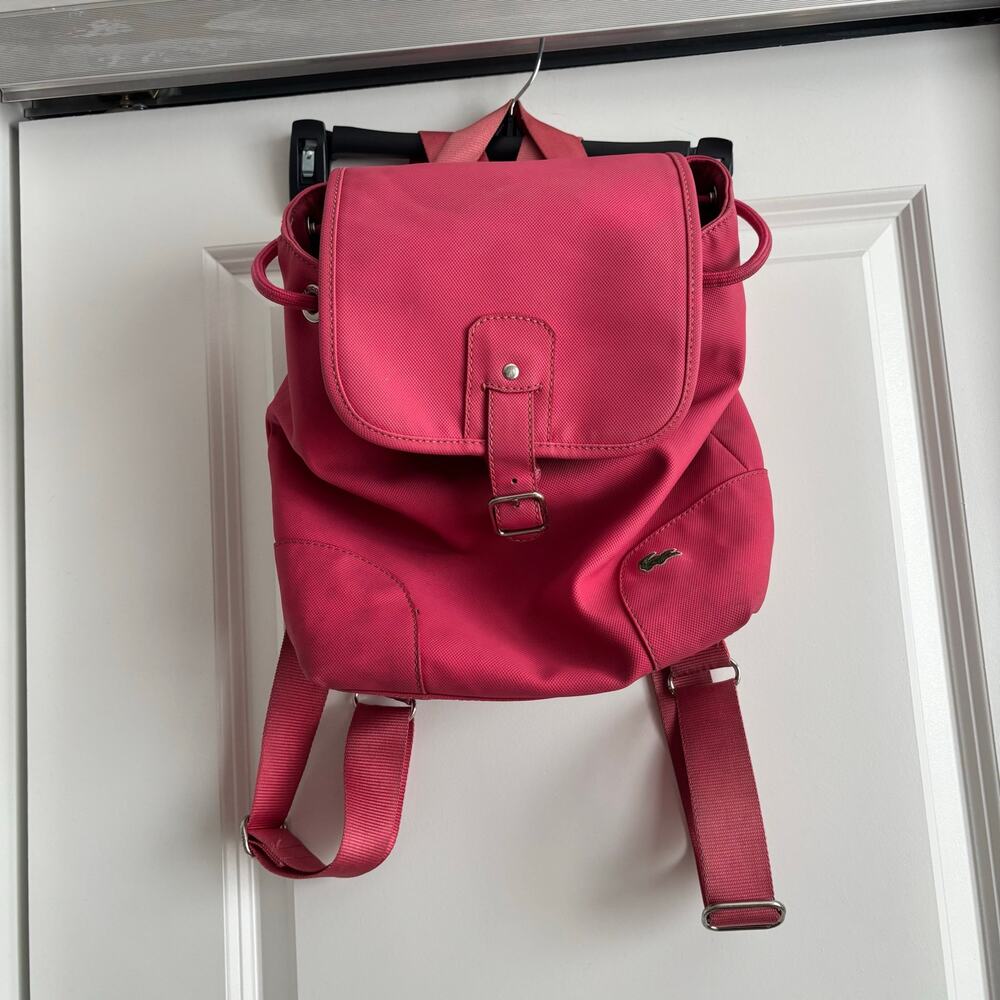 Lacoste Pink Canvas Mini Backpack Drawstring‎ Flap Crosspost Crocodile Logo Y2K